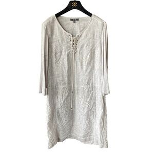 Yest 100% linen Elegant Lace-Up Gray Women's Tunic dress 10